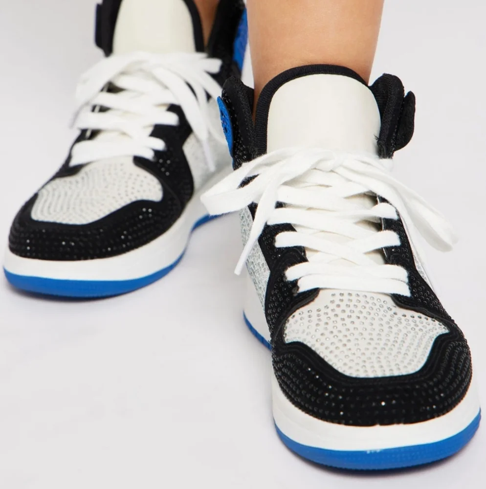 Mata Shoes‎ Black Blue and White  Rhinestone Sneakers with Sleek Design
